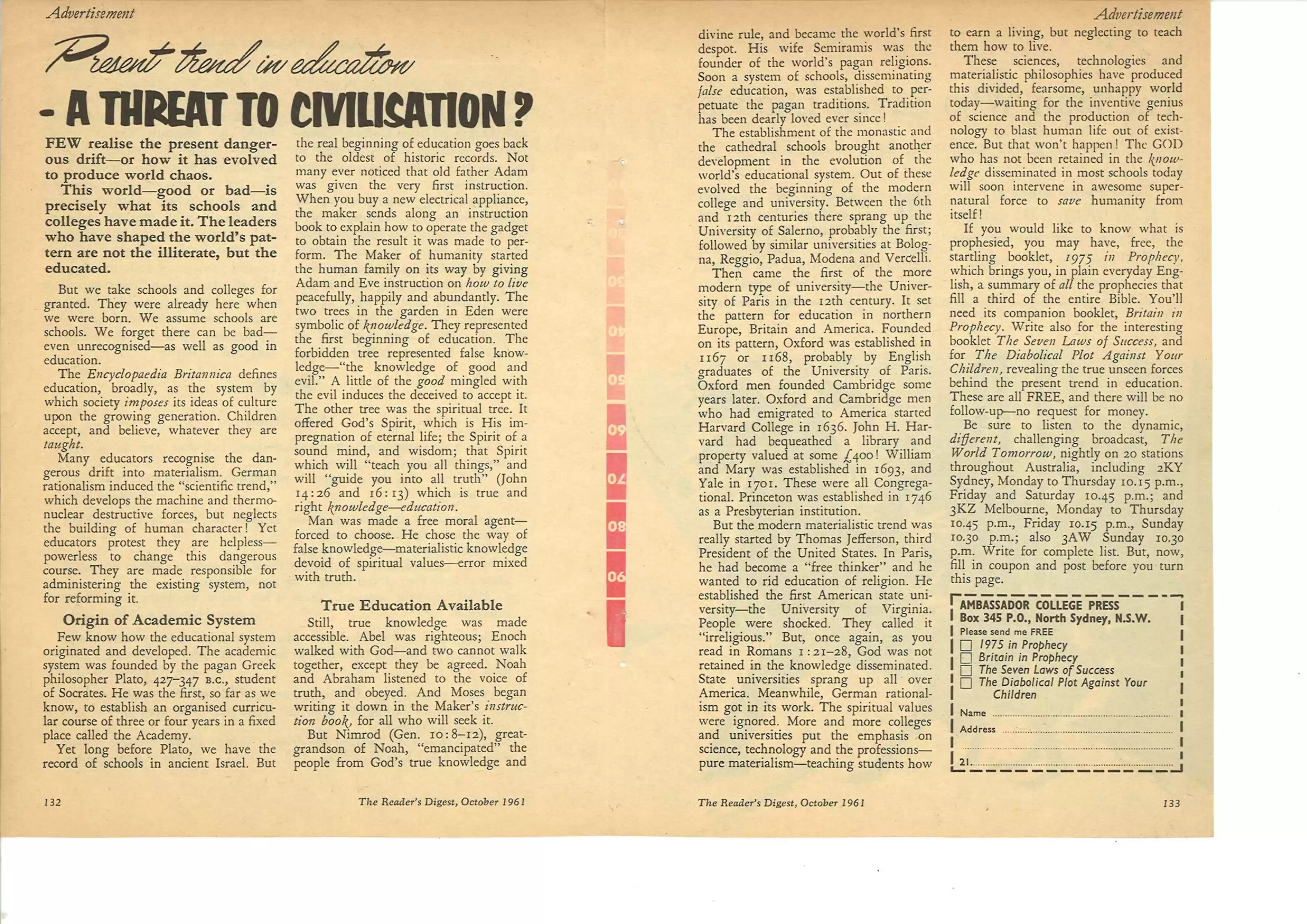 1961 Readers Digest Advert Oct 1961